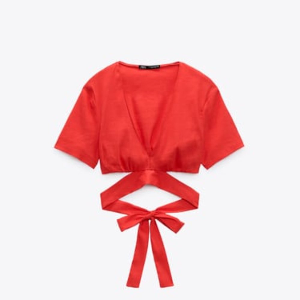 ZARA Linen Blend Crop Top